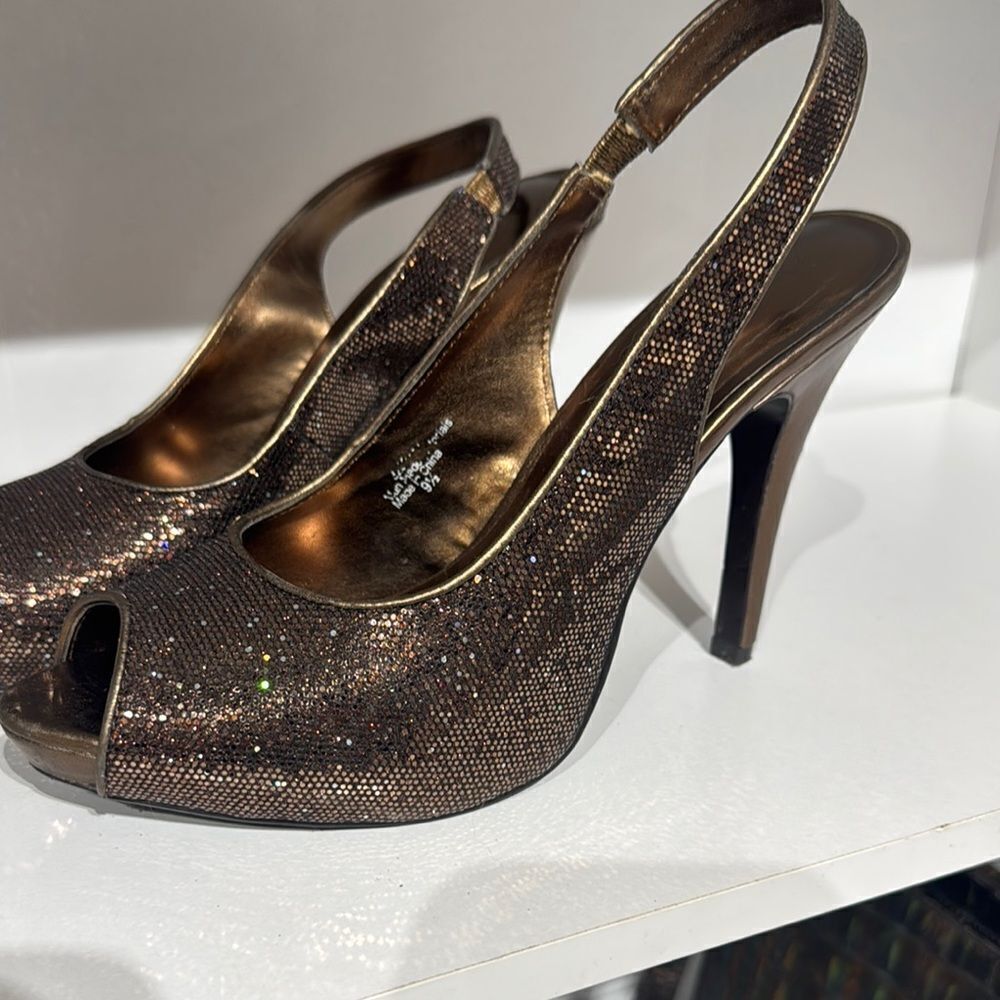 Lulu Townsend Glittering Brown Slingback Heels